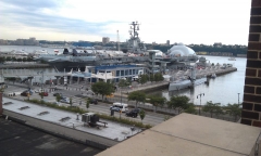 The USS INTREPID with the Space Shuttle at the stern covered Up.
