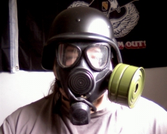Soviet PMK gas mask with crappy airsoft helmet